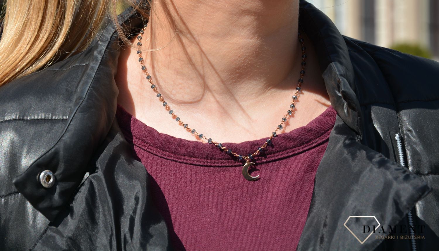 Naszyjnik srebrny książyc i koraliki w różowym pozłacaniu Dall'Acqua C RM 19894R.jpg